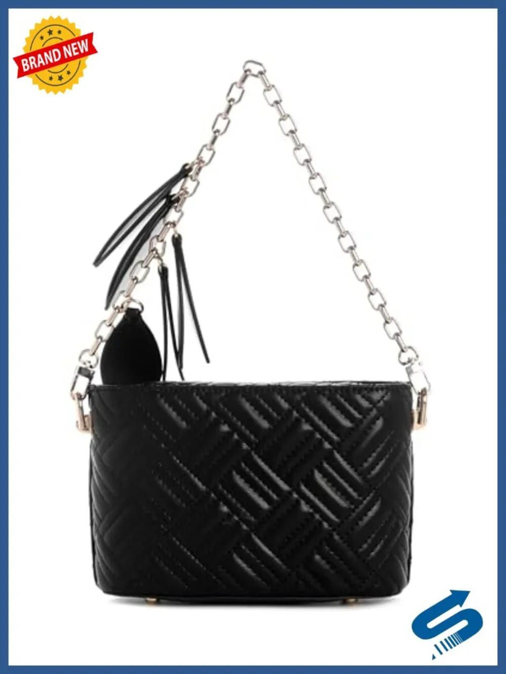 Quilted Mini Bucket Crossbody Bag with Gold Hardware, Adjustable Strap